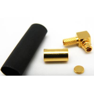 CONECTOR MMCX MACHO ACODADO CRIMPAR RG174U DORADO