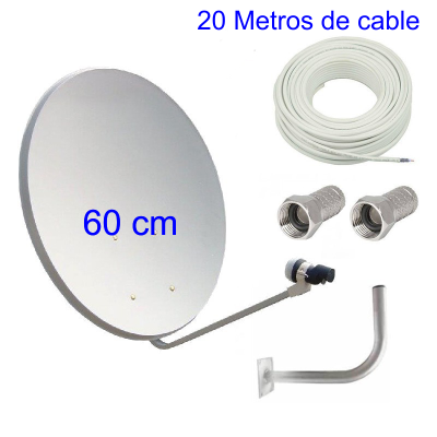 KIT ANTENA PARABOLICA ENGEL 60 cm +LNB + SOPORTE PARED+20MTS CABLE COAXIAL